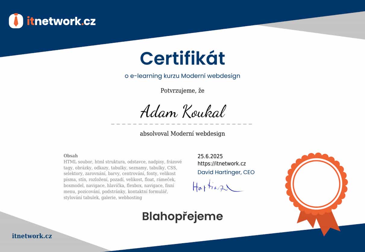 Moderní webdesign certifikát